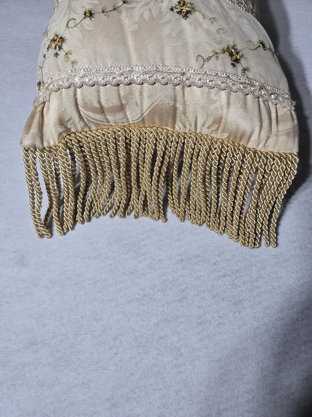 Elegant Cream Decorative Fringe Accent Pillow